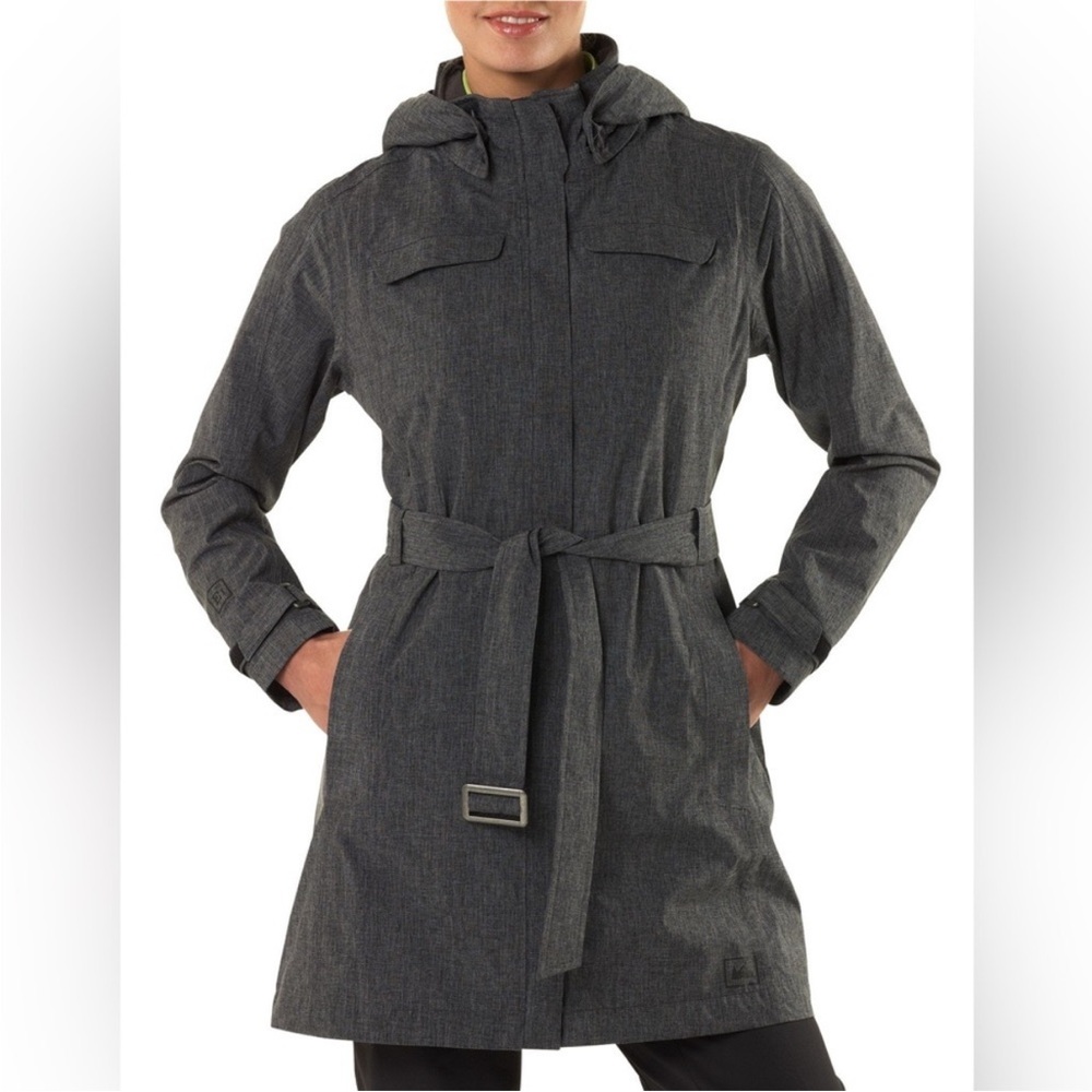 REI Co-Op La‎ Selva Raincoat Heathered Gray Belted Size Small